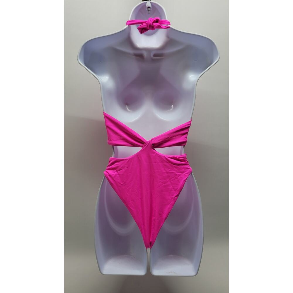 Frankies Bikinis Dorothy Halter Cutout One-Piece Swimsuit in Watermelon Small - Picture 4 of 10